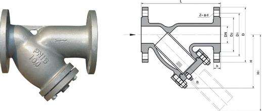 Y型管道過(guò)濾器結(jié)構(gòu)圖: